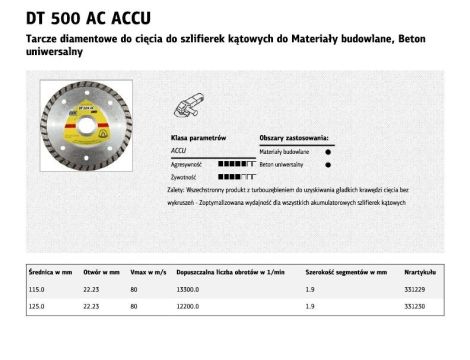 K.TARCZA DIAM.TUR.125x1,9x22 DT500 ACCU DO SZLIFIEREK AKUMULATOROWYCH - 2