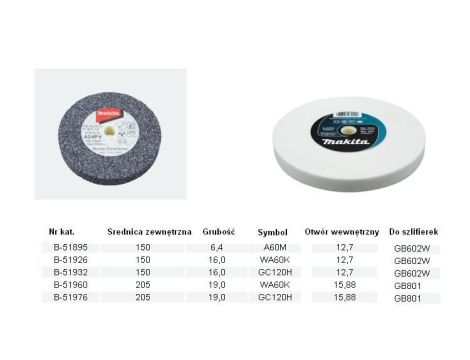 MAKITA KAMIEŃ SZLIF.WA60K 205x19x15,88mm