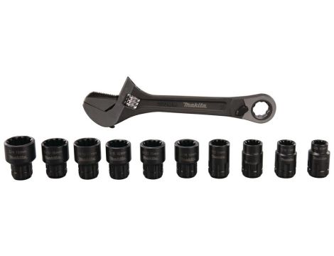 MAKITA KLUCZ NASTAWNY 150mm Z KOMPLETEM NASADEK PRZELOTOWYCH