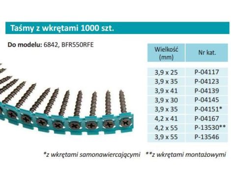 MAKITA TAŚMA Z WKRĘTAMI 3,9x35mm... METAL /1000szt