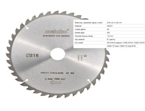 METABO PIŁA TARCZOWA HW/CT 216x30x40Z 1,8mm