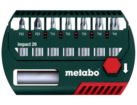 METABO ZESTAW BITÓW IMPACT 29 mm 8 CZĘŚCI (PZ2, PZ3, T15, T20, T30, T40, UCHWYT DO BITÓW)