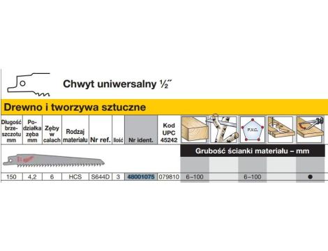 MILWAUKEE BRZE. 150/4,2mm HCS /3szt (3) DREWNO / PCV