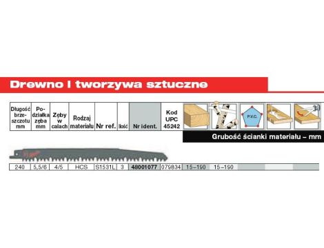 MILWAUKEE BRZE. 240/5,5mm HCS /3szt (3) DREWNO.