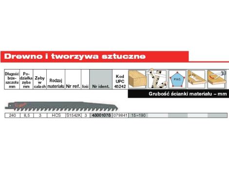 MILWAUKEE BRZE. 240/8,5mm HCS /3szt (3) DREWNO.