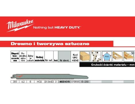 MILWAUKEE BRZE. 300/4,2mm HCS /3szt (3) DREWNO.