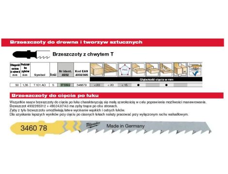 MILWAUKEE BRZESZCZ. T101AO /5szt. DERWNO /PCV, 50mm CIĘCIE PO ŁUKU