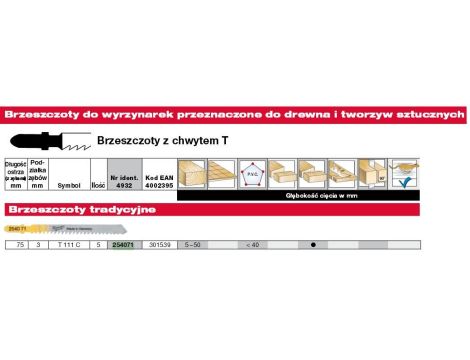 MILWAUKEE BRZESZCZ. T111C /5szt. DREWNO 75mm / CIĘCIE DO 50mm.
