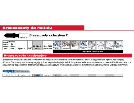 MILWAUKEE BRZESZCZ. T118G /5szt. METAL 55/0,7mm.