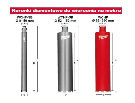 MILWAUKEE KORONA DIAMENTOWA 1 1/4" 62/450mm WCHP-SB  DO WIERTNIC