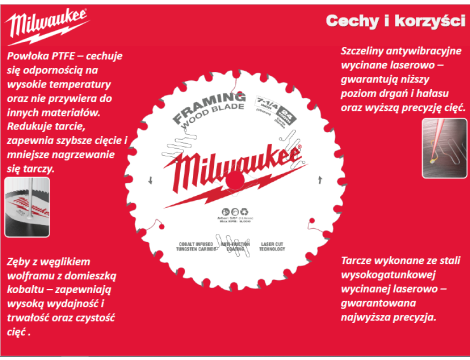 MILWAUKEE PIŁA TARCZOWA 165x15.87x24z DREWNO - SZYBKIE CIĘCIE CSB P W