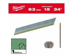MILWAUKEE SZTYFTY WYKOŃCZENIOWE, 15G, GŁOWA TYPU D 63mm GALWANIZOWANE DO M18 CN15GA /2200szt.