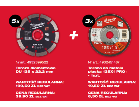 MILWAUKEE TARCZA DIAM.SEG. DU 125mm/5szt +3xTARCZA DO CIĘCIA METALU PRO+ 125