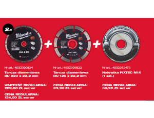 MILWAUKEE TARCZA DIAM.SEG. DU 230mm/2szt +DU 125+NAKRĘTKA FIXTEC