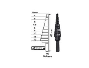 MILWAUKEE WIERTŁO STOPNIOWE  4-12   /1mm (9 - STOPNI : 4,5,6,6.5,8,9,10,11,12mm).