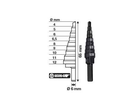 MILWAUKEE WIERTŁO STOPNIOWE  4-12   /1mm (9 - STOPNI : 4,5,6,6.5,8,9,10,11,12mm).