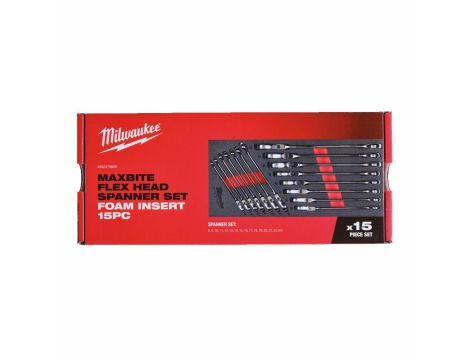 MILWAUKEE WKŁADKA PIANKOWA Z KLUCZAMI PŁASKO-OCZKOWYMI Z GRZECHOTKĄ RUCHOMĄ 15szt. - DO WÓZKÓW NARZĘDZIOWYCH - 2