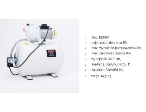 NAC HYDROFOR 1200W ZBIORNIK 50L 3600 l/h