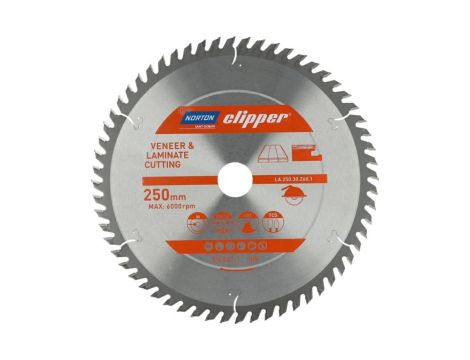 NORTON PIŁA TARCZOWA 250mm x 30mm x 60z LAMINATY I FORNIR (2,8/2,0)