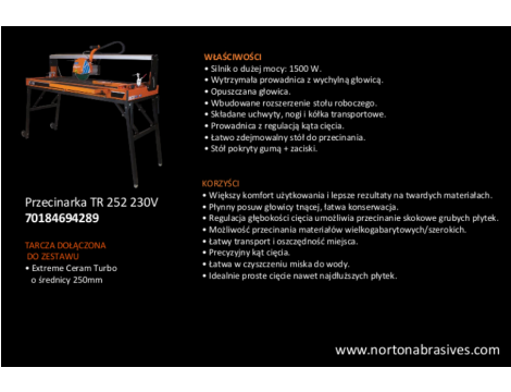 NORTON.PRZECINARKA DO GLAZURY TR252 DŁUGOŚĆ CIĘCIA 1200mm, 1500W - 2