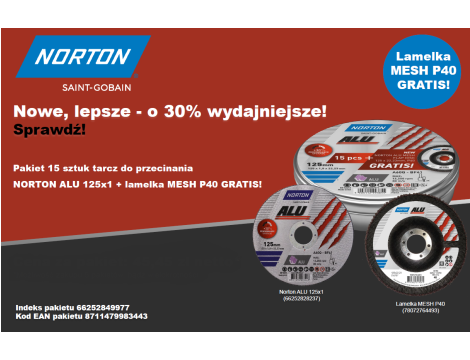 NORTON TARCZA.ALU 125mm x 1,0mm x 22,23mm /15sztuk. + LAMELKA MESH P40 GRATIS