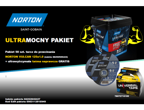 NORTON TARCZA.VULCAN 125 x 1,0 WIADERKO +TAŚMA NAPRAWCZA 50szt. METAL/INOX