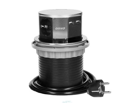 ORNO GNIAZDO MEBLOWE WYSUWANE Z BLATU 3X2P+Z, 2xUSB, INOX ...