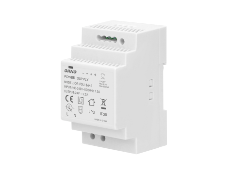 ORNO ZASILACZ NA SZYNĘ DIN 24VDC, 2.5A, 60W, 3 MODUŁY ...