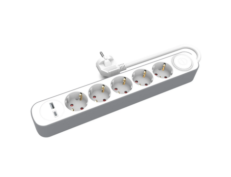 PLASTROL PRZEDŁUŻACZ DOMOWY 5x GNIAZD 3m Z WYŁĄCZNIKIEM 1x USB-A 1x USB-C