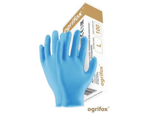 RĘKAWICE NITRYLOWE BEZPUDROWE/100szt. OGRIFOX  S GOSPODARCZE I OCHRONNE NIEBIESKIE
