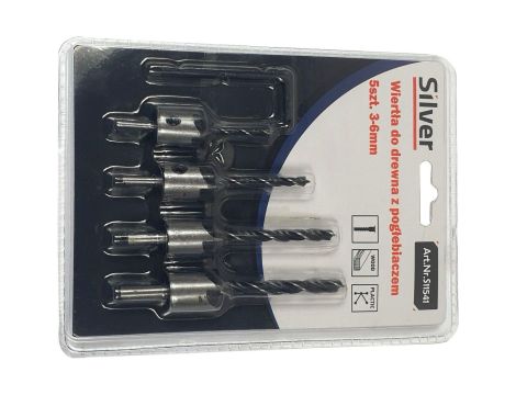 WIERTŁA DO DREWNA Z POGŁĘBIACZEM 3-6mm 5szt. /SILVER