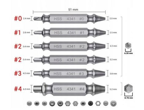 WYKRĘTAKI DO ZERWANYCH ŚRUB 6el./SILVER