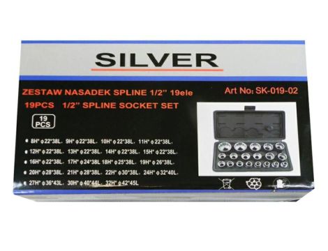 ZESTAW NASADEK SPLINE 19el. 12-KĄT. 1/2" 8-32mm /SILVER