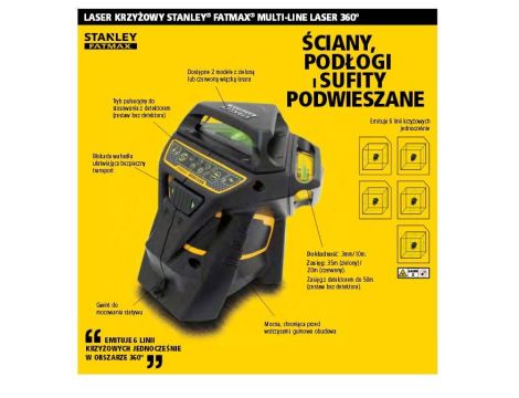 STANLEY LASER LINIOWY 360 FATMAX X3 ZIELONY Li-ION 35m......