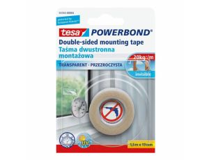 TESA TAŚMA DWUSTRONNA POWERBOND 1,5m x 19mm PRZEZROCZYSTA