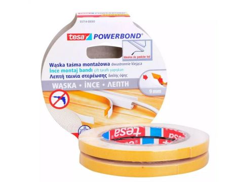 TESA TAŚMA DWUSTRONNA POWERBOND 2szt. 5m x 9mm WĄSKA
