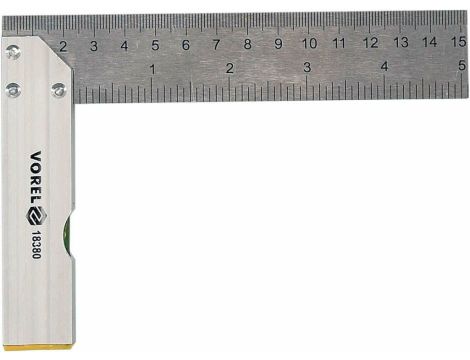 VOREL KĄTOWNIK METALOWY 150mm ZE STOPKĄ I LIBELKĄ