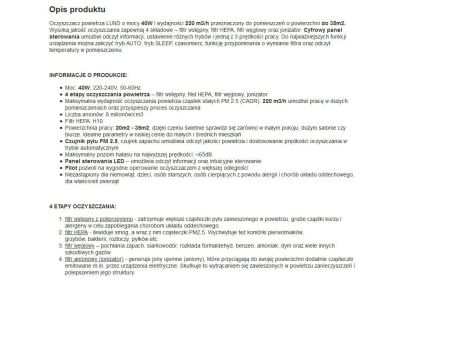 LUND OCZYSZCZACZ POWIETRZA 40W 220M3/H HEPA 4 ETAPY CZYSZCZENIA - 2