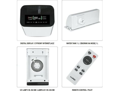 LUND OCZYSZCZACZ POWIETRZA 55W 330M3/H Z NAWILŻACZEM,  UV... - 2