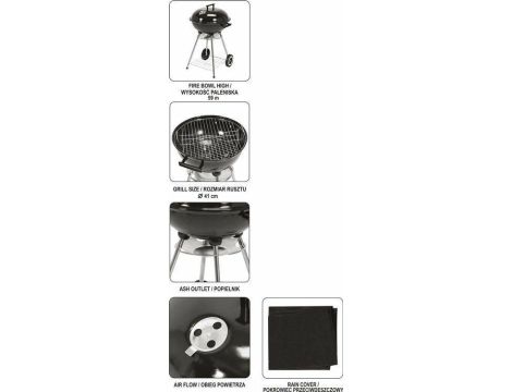 LUND GRILL OGRODOWY OKRĄGŁY Z POKRYWĄ 54cm