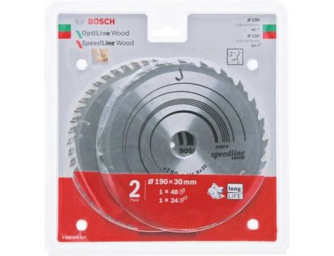BOSCH PIŁA DWUPAK 190x30x48z OPTI.WOOD x2,6/1,6 + SPEED.WOOD 190x30x24z x2,4/1,8%%%