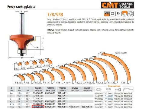 CMT FREZ HM R= 6,35 D=25,4 I=12,7 S=6... ZAOKRĄGLAJĄCY Z ŁOŻYSKIEM%%%