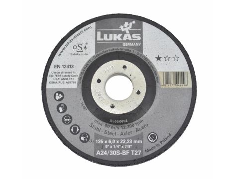 LUKAS TARCZA DO SZLIFOWANIA 125mm x 6,0mm A24/30S-BF* METAL....%%%