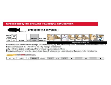 MILWAUKEE BRZESZCZ. T Curve /5szt.DREWNO ZAKRZYWIONY, 75mm. %%%