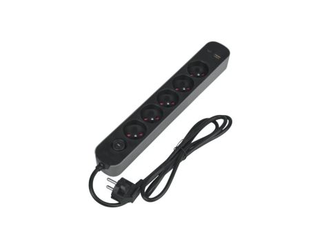 Listwa ochronna DPM z wyłącznikiem - 5 gniazda AC, 1x USB-A, 1x USB-C 1,5M szara