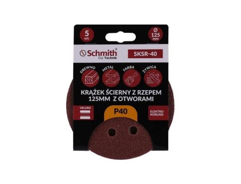 Papier ścierny krążki na rzep z otworami 125mm P40 zestaw 5szt Schmith