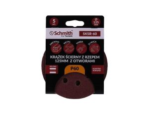 Papier ścierny krążki na rzep z otworami 125mm P60 zestaw 5szt Schmith