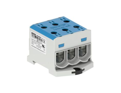Złączka szynowa 3-torowa Al/Cu 6-95mm2 490A 1500V na TH35 niebieski OTL95-3 MOREK