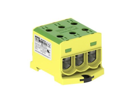 Złączka szynowa 3-torowa Al/Cu 6-95mm2 490A 1500V na TH35 żółto-zielony OTL95-3 MOREK
