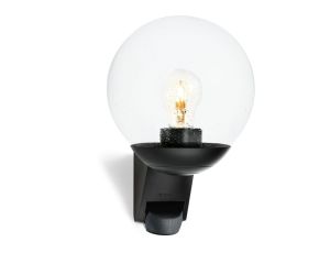 Lampa elewacyjna z czujnikiem ruchu i zmierzchu Steinel L 595 S PIR max.60W E27 IP44 IK03 230V czarna / szkło / tworzywo sztuczne